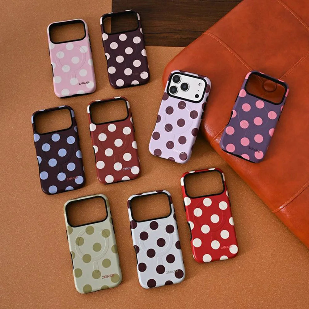 Korean solid color polka dots Phone Case for iPhone 17 16 15 14 13 12 11 Pro Max Plus Air Luxury Magnetic Double-layer Cover