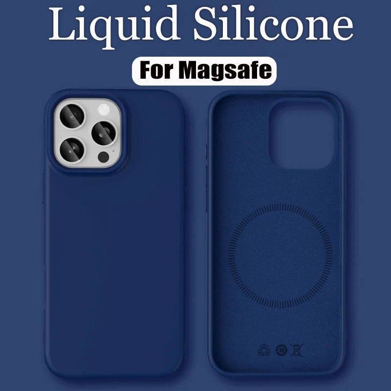 Luxury Liquid Silicone For Magsafe Phone Case For iPhone 17 16 Plus 15 14 13 12 Pro Max 16e Wireless Charging Skin Smooth Cover