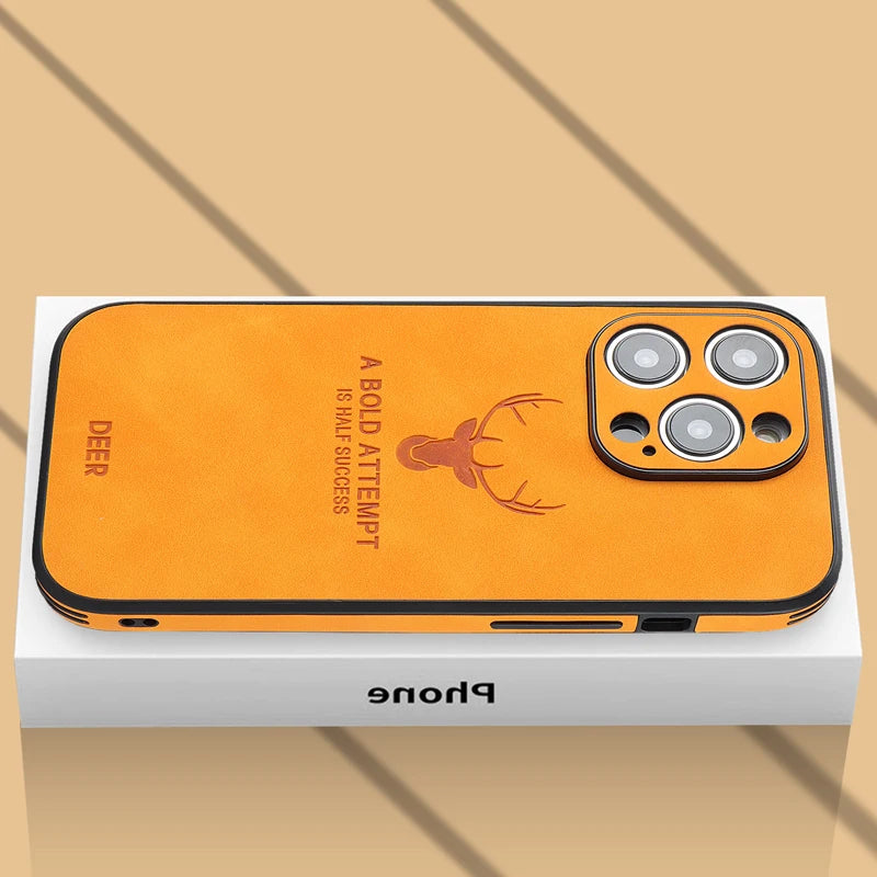Vintage PU Leather Deer for Magsafe Wireless Charge Case for iPhone 17 16 15 14 13 12 11 Pro Max 17Pro 15Pro 14Pro Full Covers