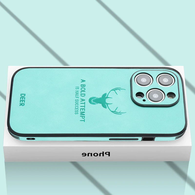 Vintage PU Leather Deer for Magsafe Wireless Charge Case for iPhone 17 16 15 14 13 12 11 Pro Max 17Pro 15Pro 14Pro Full Covers