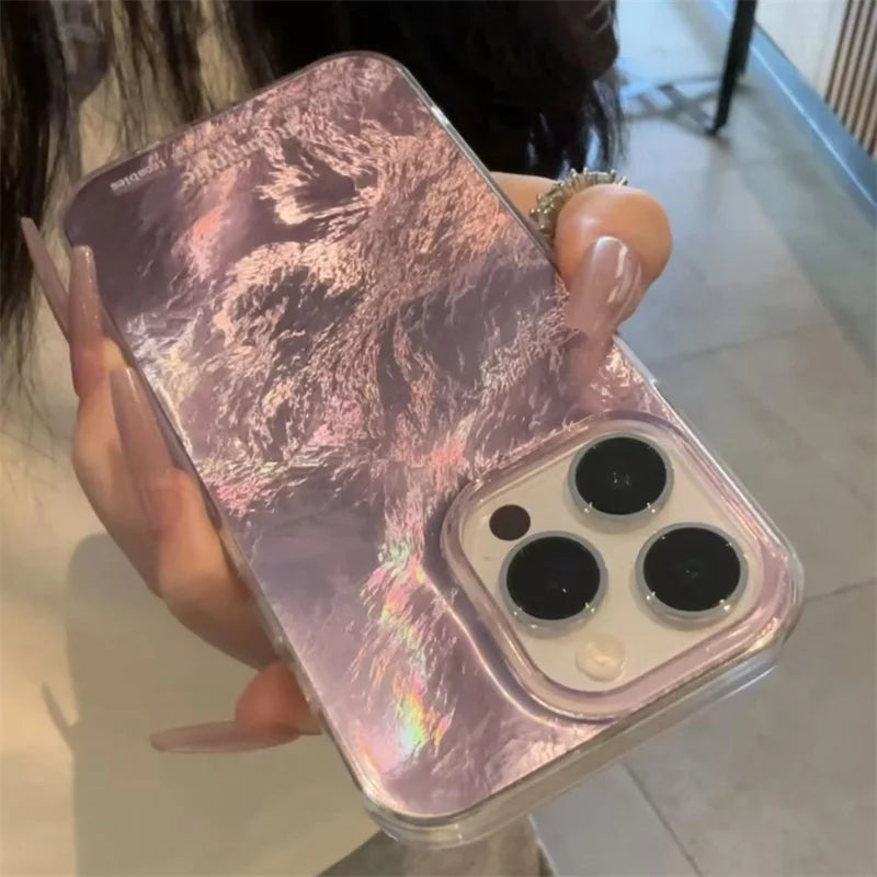 Mint Green Gradient Phone Case for IPhone 17 16 15 14 13 12 11 Pro Max 17 Air 14 Plus 16E Vortex Texture Silver Plated Cover