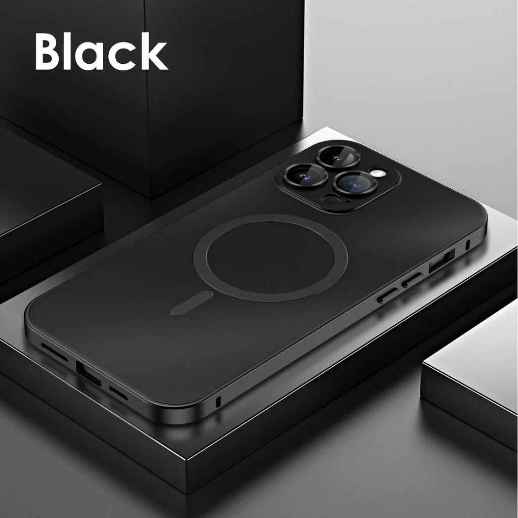 Metal Frame Phone Case For Iphone 17 12 14 15 16 13 Pro Max 16 15 Plus 17 Air Luxury Aluminum Magnetic PC Back Panel Phone Cover