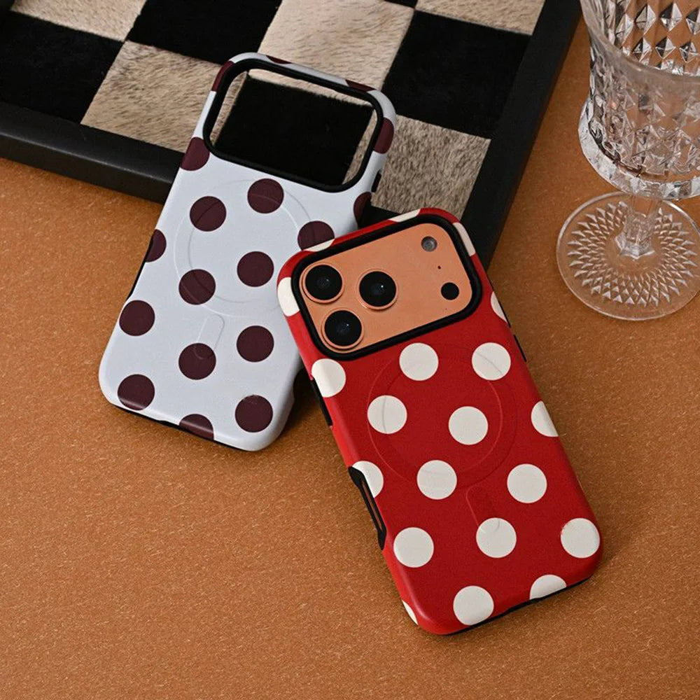 Korean solid color polka dots Phone Case for iPhone 17 16 15 14 13 12 11 Pro Max Plus Air Luxury Magnetic Double-layer Cover