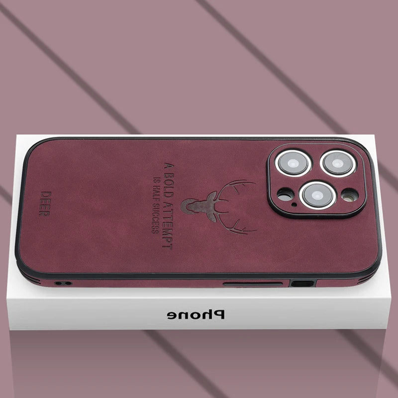 Vintage PU Leather Deer for Magsafe Wireless Charge Case for iPhone 17 16 15 14 13 12 11 Pro Max 17Pro 15Pro 14Pro Full Covers
