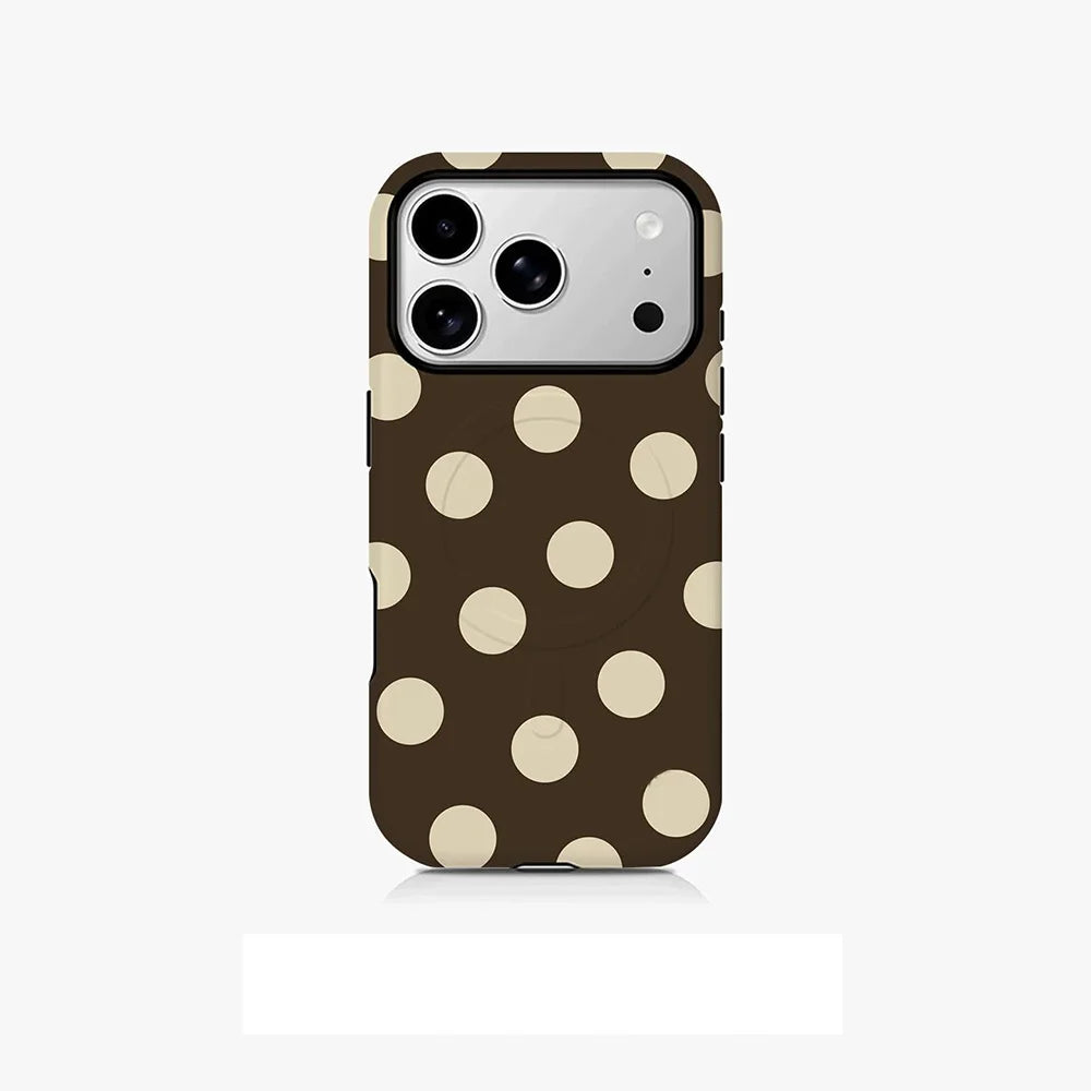 Korean solid color polka dots Phone Case for iPhone 17 16 15 14 13 12 11 Pro Max Plus Air Luxury Magnetic Double-layer Cover