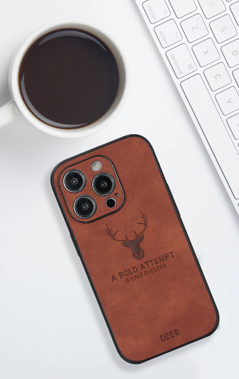 Vintage PU Leather Deer for Magsafe Wireless Charge Case for iPhone 17 16 15 14 13 12 11 Pro Max 17Pro 15Pro 14Pro Full Covers