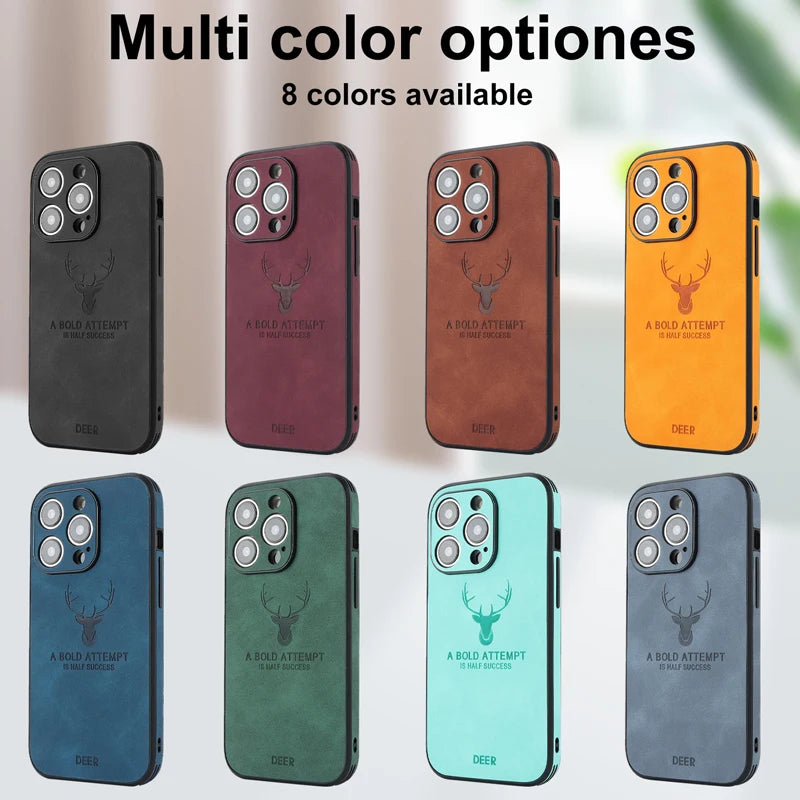 Vintage PU Leather Deer for Magsafe Wireless Charge Case for iPhone 17 16 15 14 13 12 11 Pro Max 17Pro 15Pro 14Pro Full Covers
