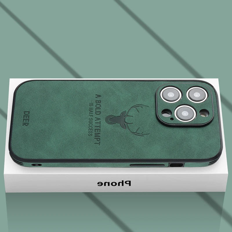 Vintage PU Leather Deer for Magsafe Wireless Charge Case for iPhone 17 16 15 14 13 12 11 Pro Max 17Pro 15Pro 14Pro Full Covers