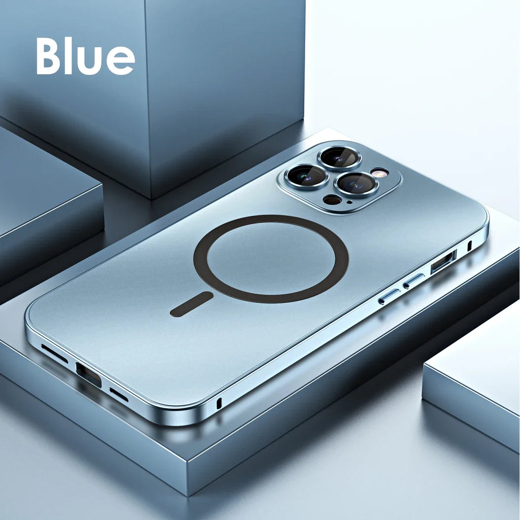 Metal Frame Phone Case For Iphone 17 12 14 15 16 13 Pro Max 16 15 Plus 17 Air Luxury Aluminum Magnetic PC Back Panel Phone Cover