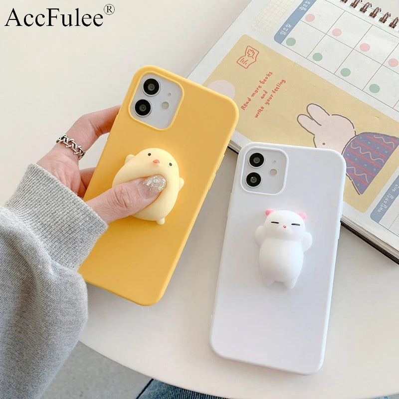 3D Squishy Toys Chick Cat Case For Apple iPhone 17 Air 16 Pro Max 15 14 Plus 12 13 mini 11 Pro Max Animals TPU Cover Soft Cases