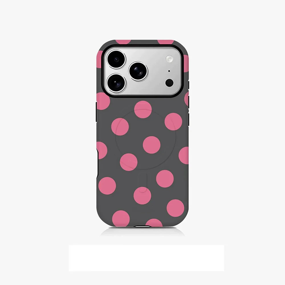 Korean solid color polka dots Phone Case for iPhone 17 16 15 14 13 12 11 Pro Max Plus Air Luxury Magnetic Double-layer Cover