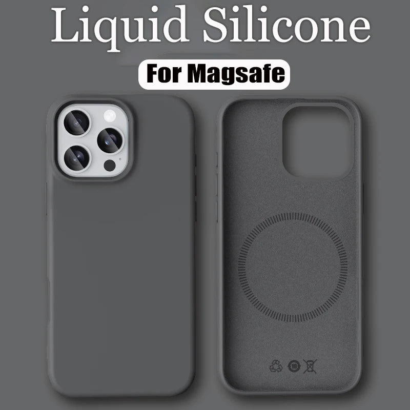 Luxury Liquid Silicone For Magsafe Phone Case For iPhone 17 16 Plus 15 14 13 12 Pro Max 16e Wireless Charging Skin Smooth Cover