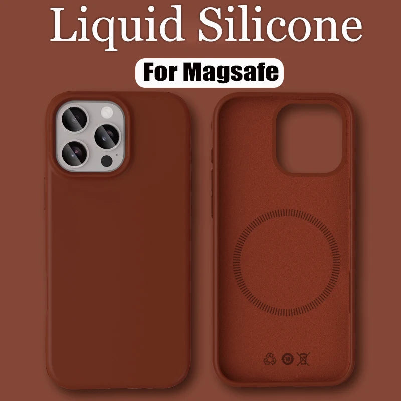 Luxury Liquid Silicone For Magsafe Phone Case For iPhone 17 16 Plus 15 14 13 12 Pro Max 16e Wireless Charging Skin Smooth Cover