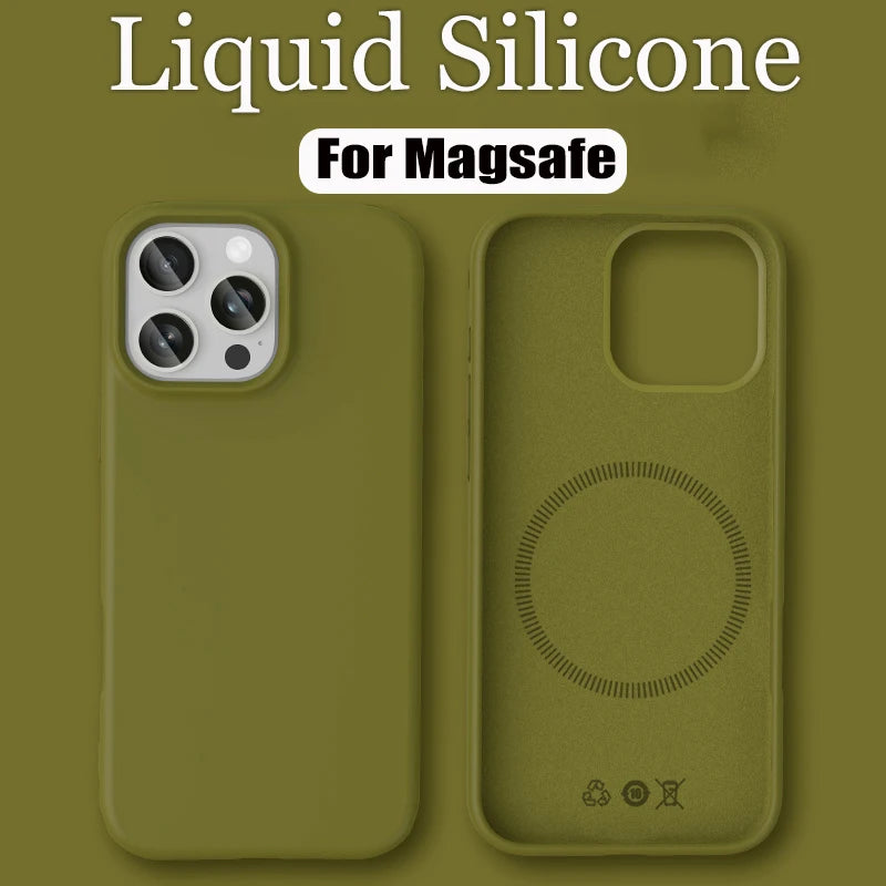 Luxury Liquid Silicone For Magsafe Phone Case For iPhone 17 16 Plus 15 14 13 12 Pro Max 16e Wireless Charging Skin Smooth Cover