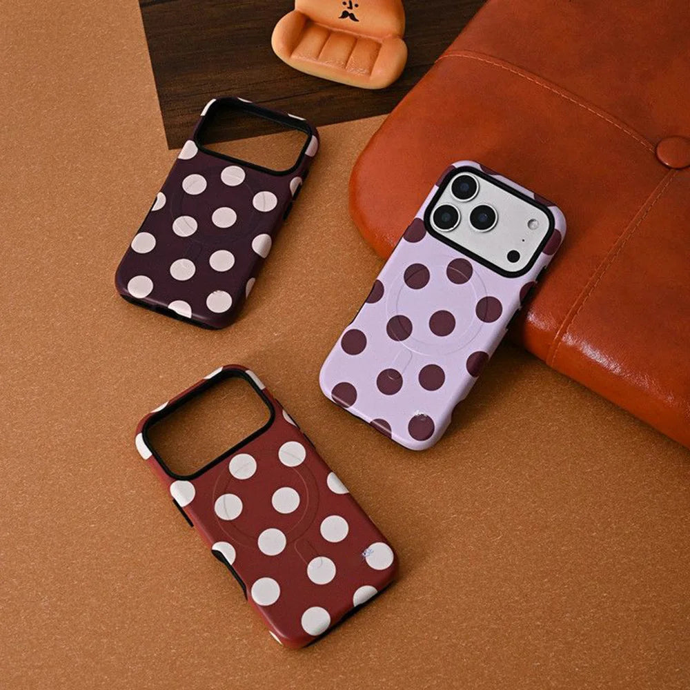 Korean solid color polka dots Phone Case for iPhone 17 16 15 14 13 12 11 Pro Max Plus Air Luxury Magnetic Double-layer Cover