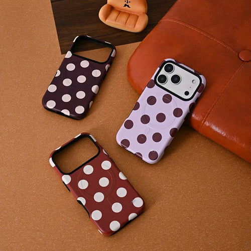 Korean solid color polka dots Phone Case for iPhone 17 16 15 14 13 12 11 Pro Max Plus Air Luxury Magnetic Double-layer Cover