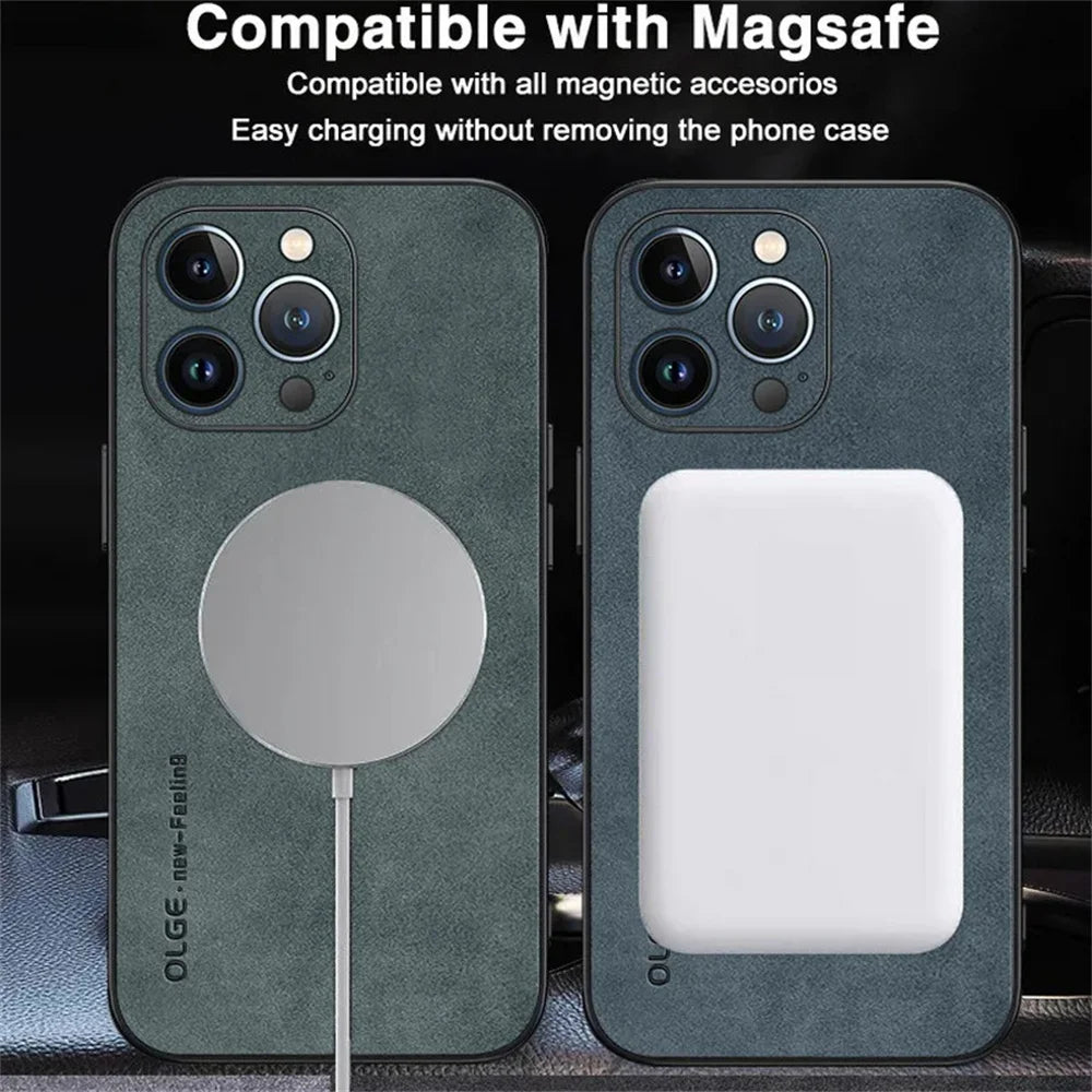 For Magsafe Luxury Leather Shockproof Phone Cases For iPhone 16e 17 15 14 Plus 13 12 11 Pro Max Magnetic Wireless Charging Cover