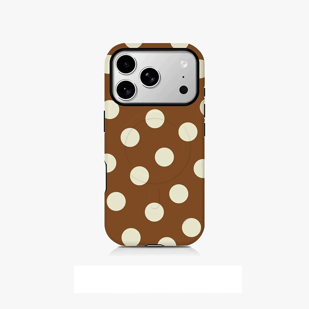 Korean solid color polka dots Phone Case for iPhone 17 16 15 14 13 12 11 Pro Max Plus Air Luxury Magnetic Double-layer Cover