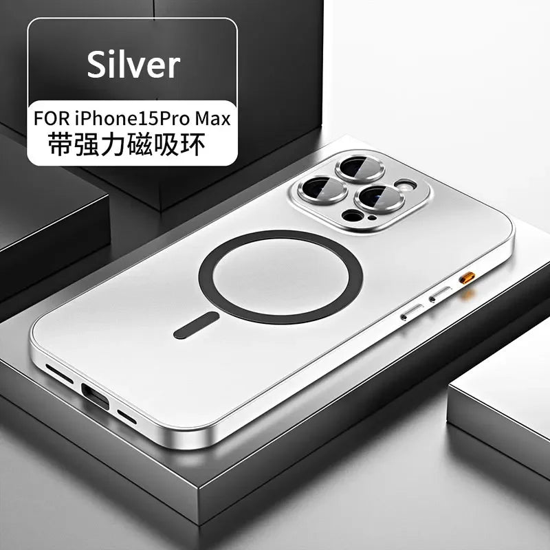 Metal Frame Phone Case For Iphone 17 12 14 15 16 13 Pro Max 16 15 Plus 17 Air Luxury Aluminum Magnetic PC Back Panel Phone Cover