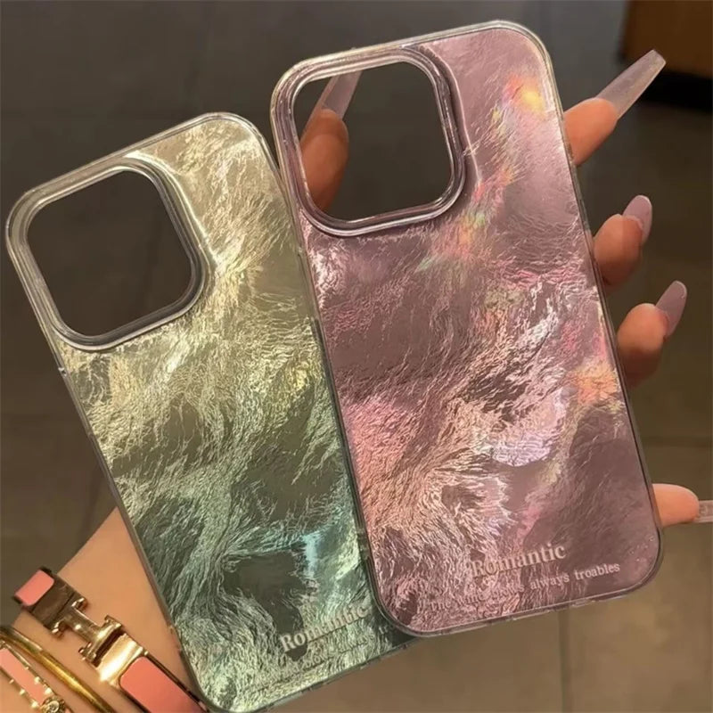 Mint Green Gradient Phone Case for IPhone 17 16 15 14 13 12 11 Pro Max 17 Air 14 Plus 16E Vortex Texture Silver Plated Cover