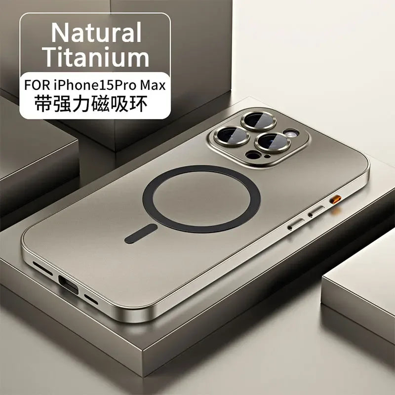 Metal Frame Phone Case For Iphone 17 12 14 15 16 13 Pro Max 16 15 Plus 17 Air Luxury Aluminum Magnetic PC Back Panel Phone Cover
