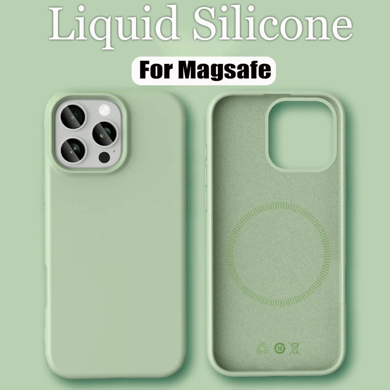 Luxury Liquid Silicone For Magsafe Phone Case For iPhone 17 16 Plus 15 14 13 12 Pro Max 16e Wireless Charging Skin Smooth Cover