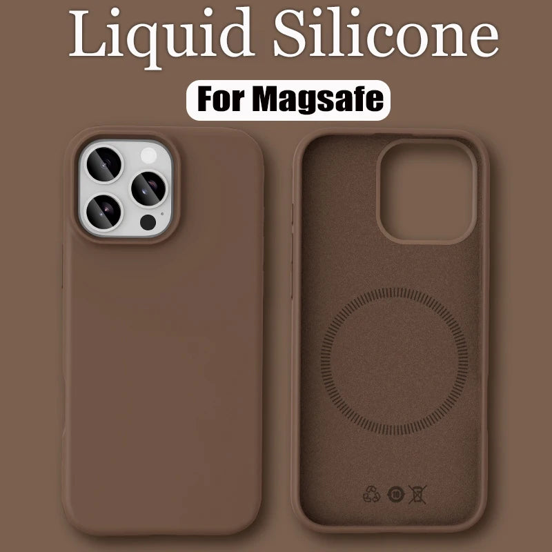 Luxury Liquid Silicone For Magsafe Phone Case For iPhone 17 16 Plus 15 14 13 12 Pro Max 16e Wireless Charging Skin Smooth Cover