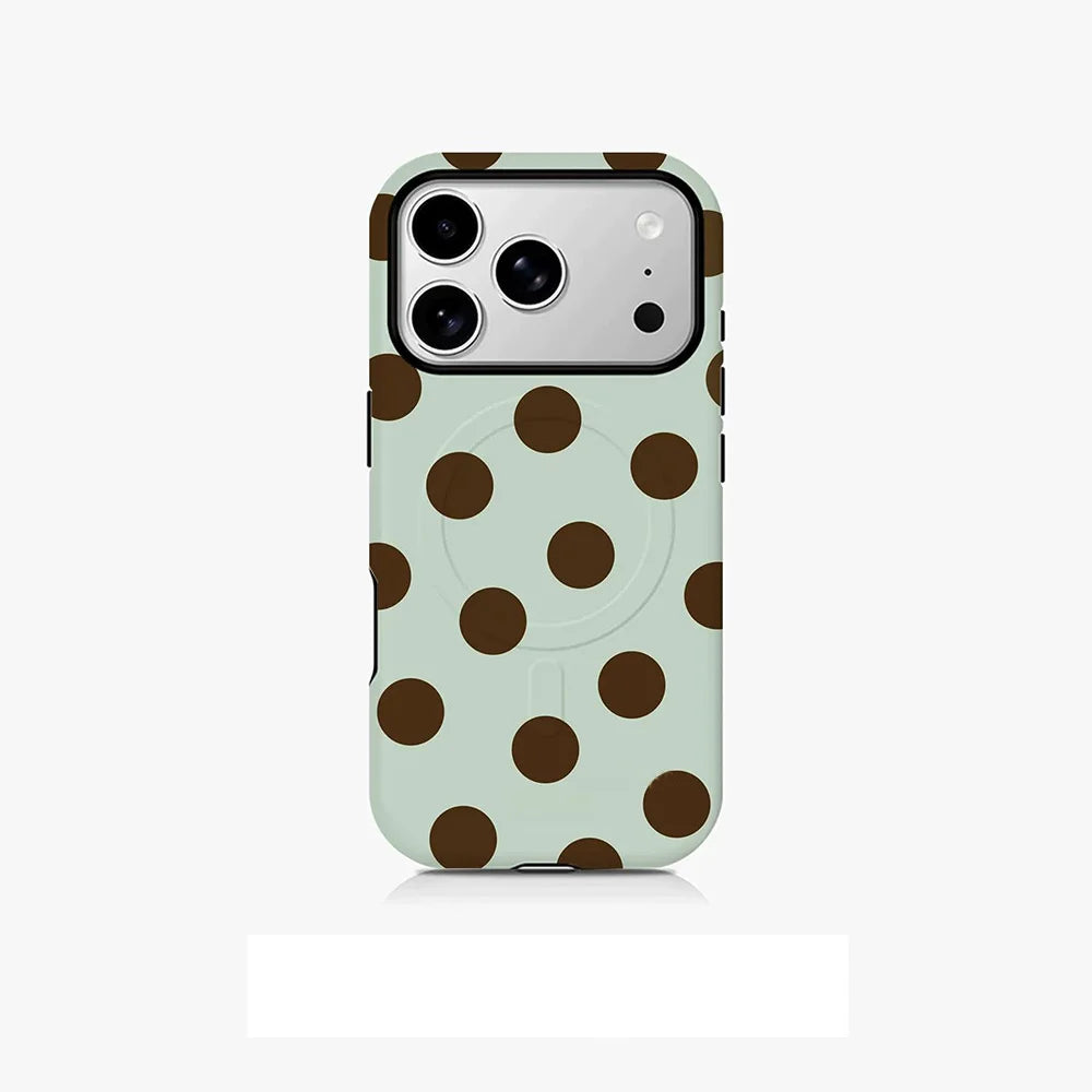 Korean solid color polka dots Phone Case for iPhone 17 16 15 14 13 12 11 Pro Max Plus Air Luxury Magnetic Double-layer Cover