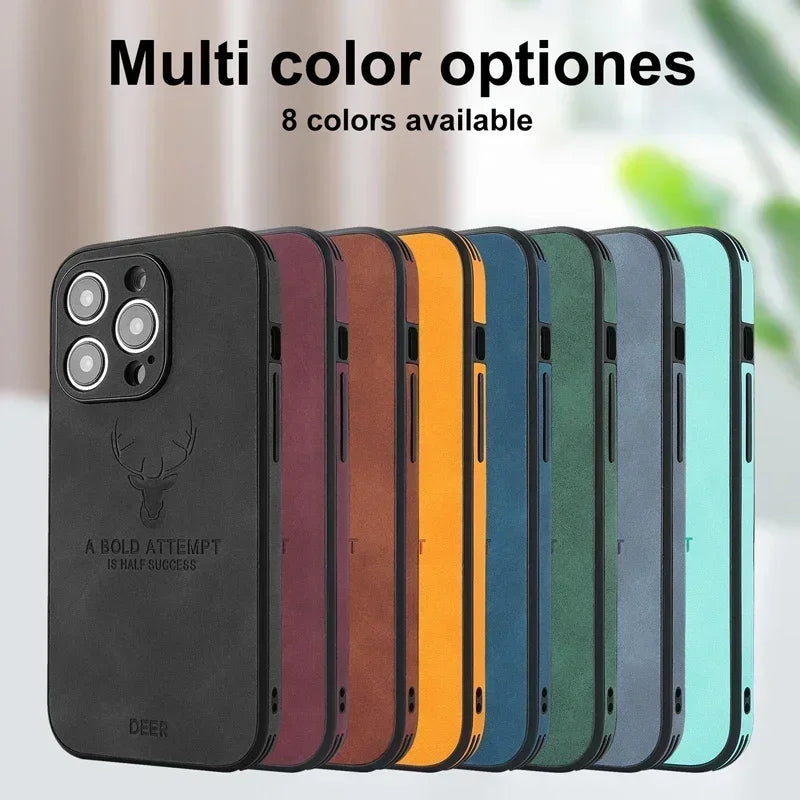 Vintage PU Leather Deer for Magsafe Wireless Charge Case for iPhone 17 16 15 14 13 12 11 Pro Max 17Pro 15Pro 14Pro Full Covers