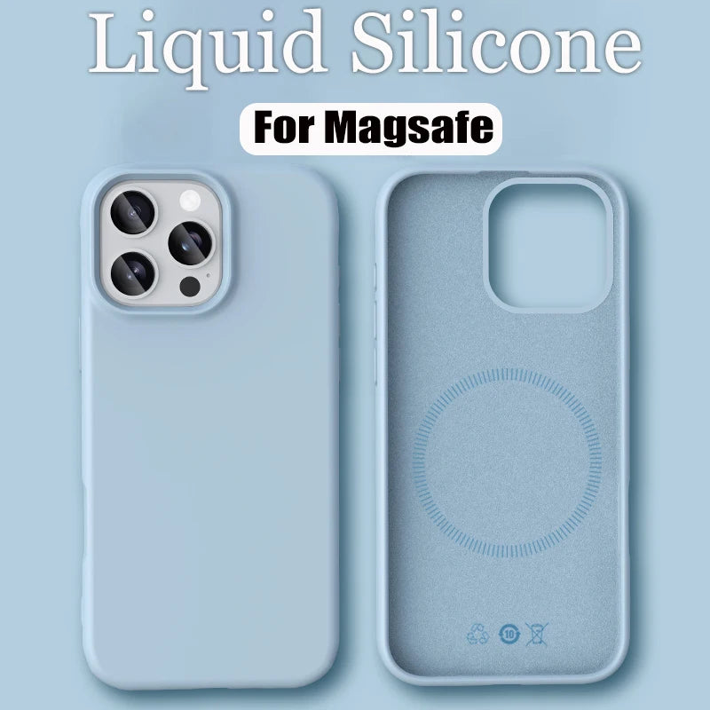 Luxury Liquid Silicone For Magsafe Phone Case For iPhone 17 16 Plus 15 14 13 12 Pro Max 16e Wireless Charging Skin Smooth Cover