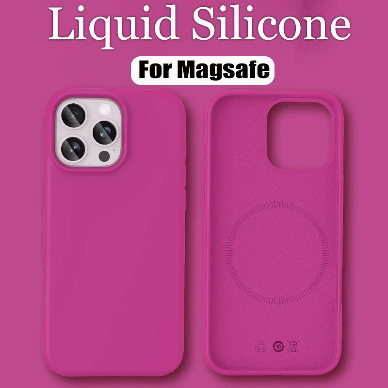 Luxury Liquid Silicone For Magsafe Phone Case For iPhone 17 16 Plus 15 14 13 12 Pro Max 16e Wireless Charging Skin Smooth Cover