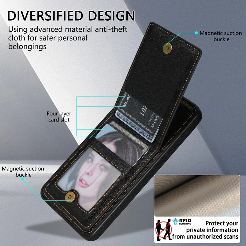 Wallet Anti-theft Brush Flip Leather Case For Samsung Galaxy S25 Plus S24 S23 S22 S21 S20 FE Note 20 Ultra A13 A14 A52 A53 A54