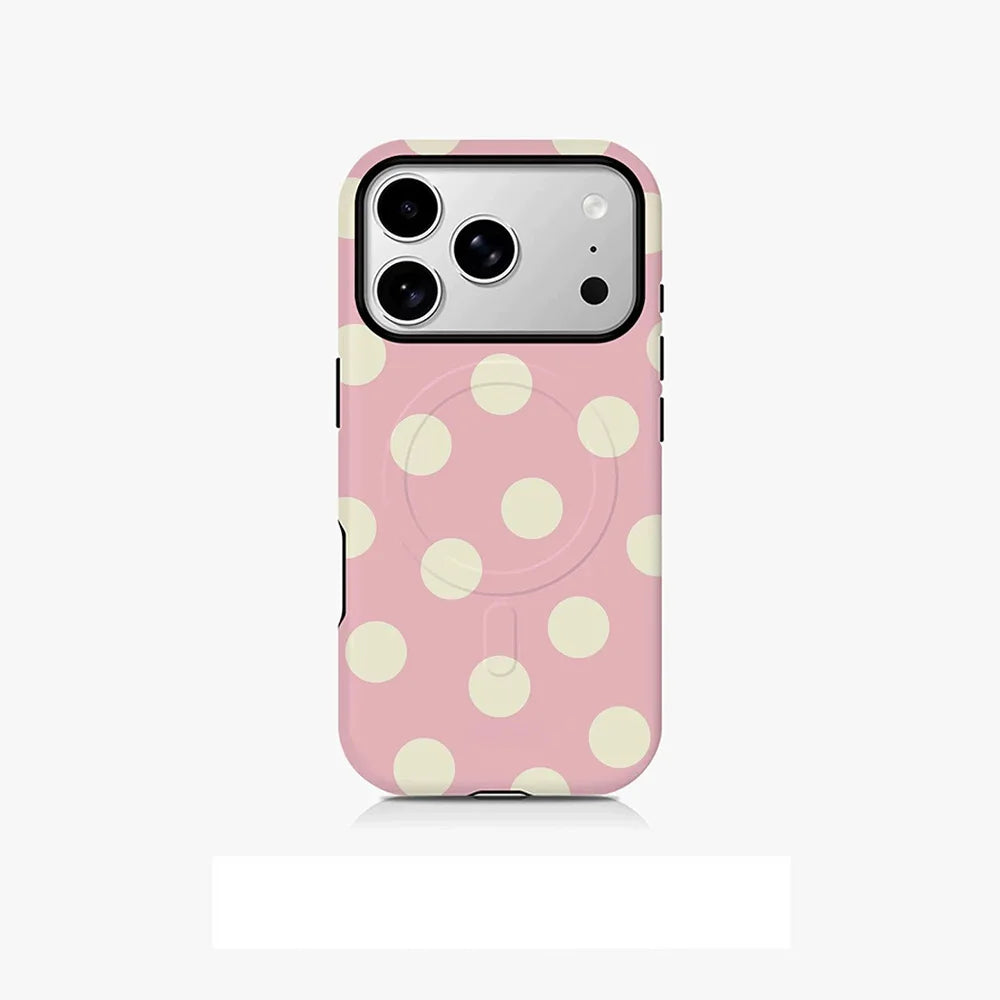 Korean solid color polka dots Phone Case for iPhone 17 16 15 14 13 12 11 Pro Max Plus Air Luxury Magnetic Double-layer Cover