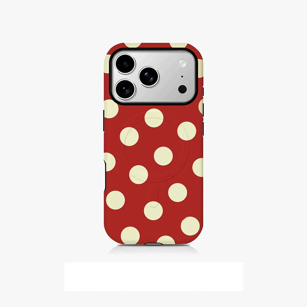 Korean solid color polka dots Phone Case for iPhone 17 16 15 14 13 12 11 Pro Max Plus Air Luxury Magnetic Double-layer Cover