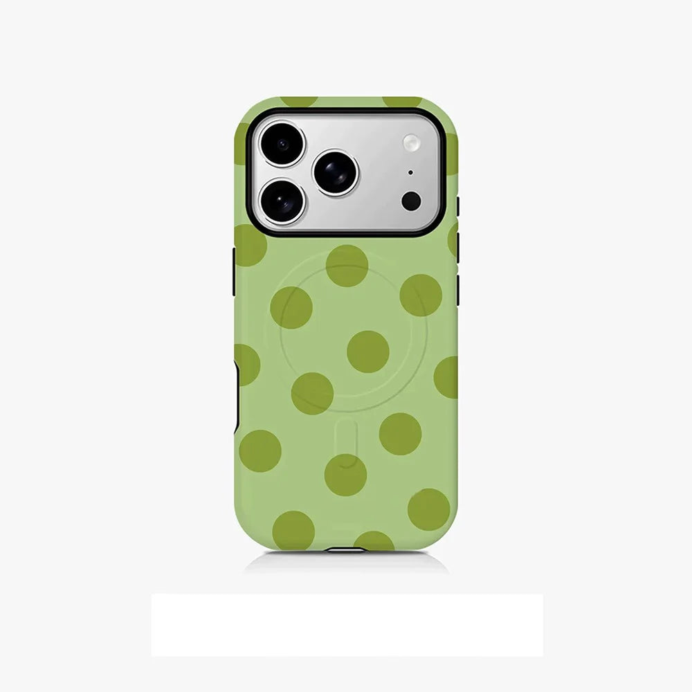 Korean solid color polka dots Phone Case for iPhone 17 16 15 14 13 12 11 Pro Max Plus Air Luxury Magnetic Double-layer Cover