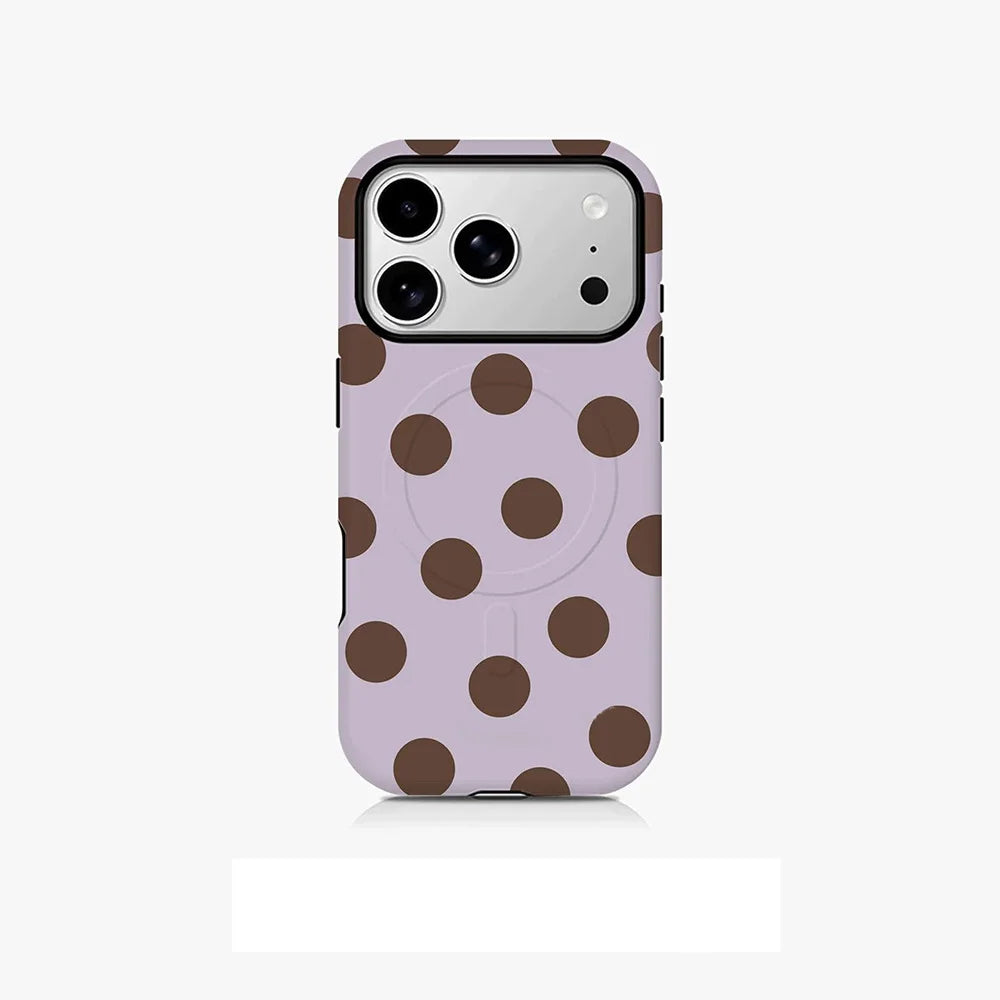 Korean solid color polka dots Phone Case for iPhone 17 16 15 14 13 12 11 Pro Max Plus Air Luxury Magnetic Double-layer Cover