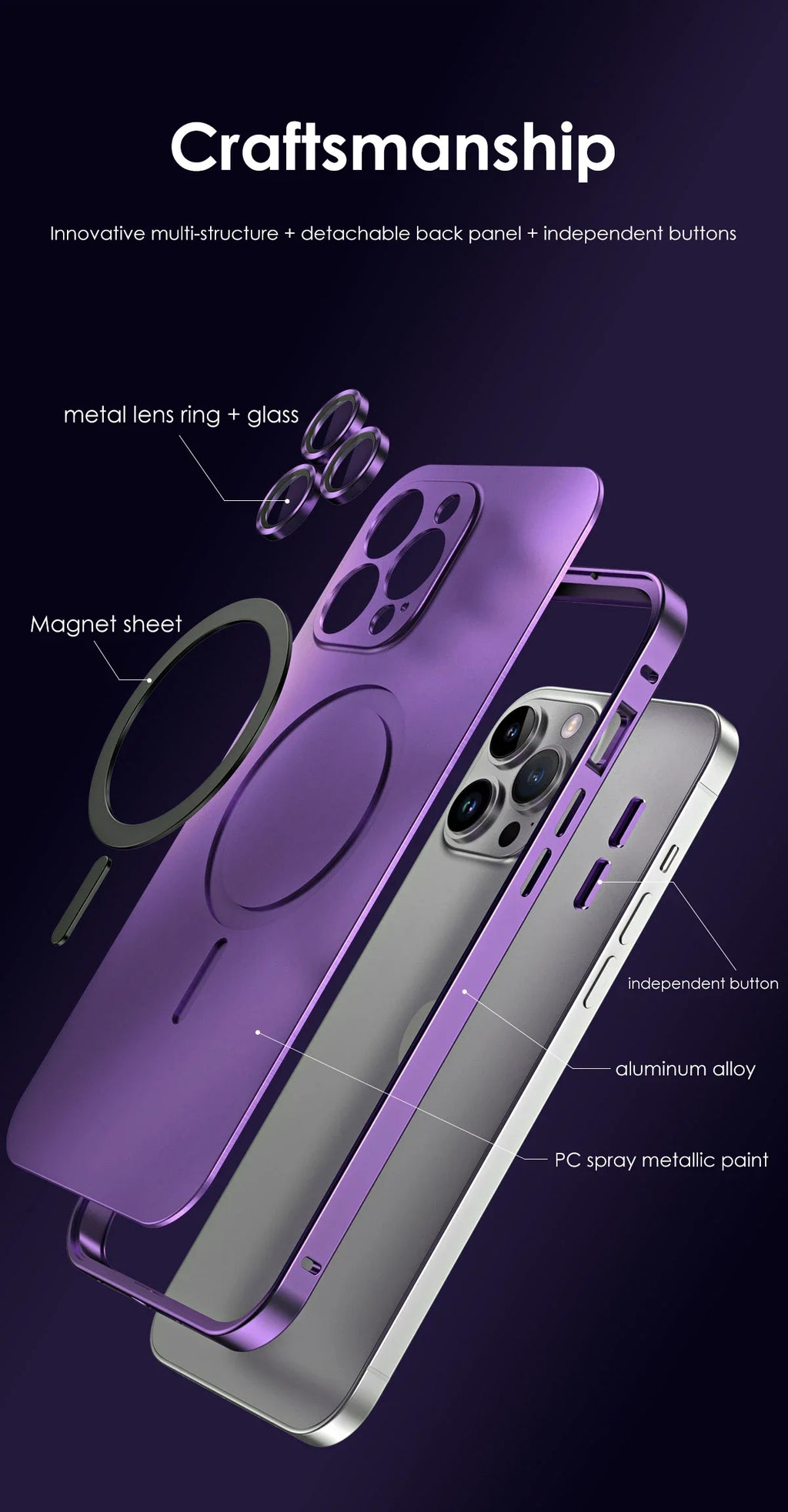 Metal Frame Phone Case For Iphone 17 12 14 15 16 13 Pro Max 16 15 Plus 17 Air Luxury Aluminum Magnetic PC Back Panel Phone Cover