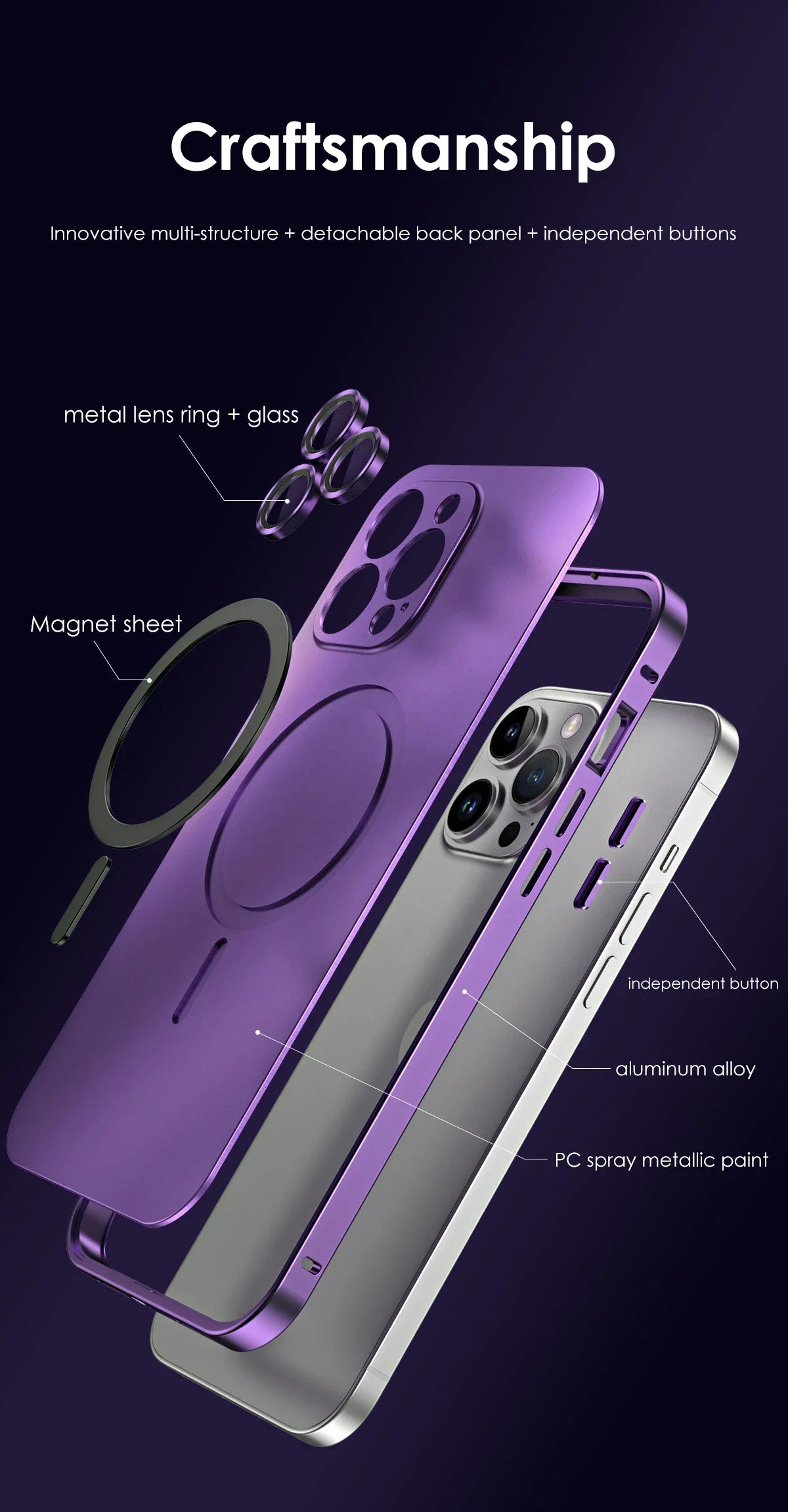 Metal Frame Phone Case For Iphone 17 12 14 15 16 13 Pro Max 16 15 Plus 17 Air Luxury Aluminum Magnetic PC Back Panel Phone Cover