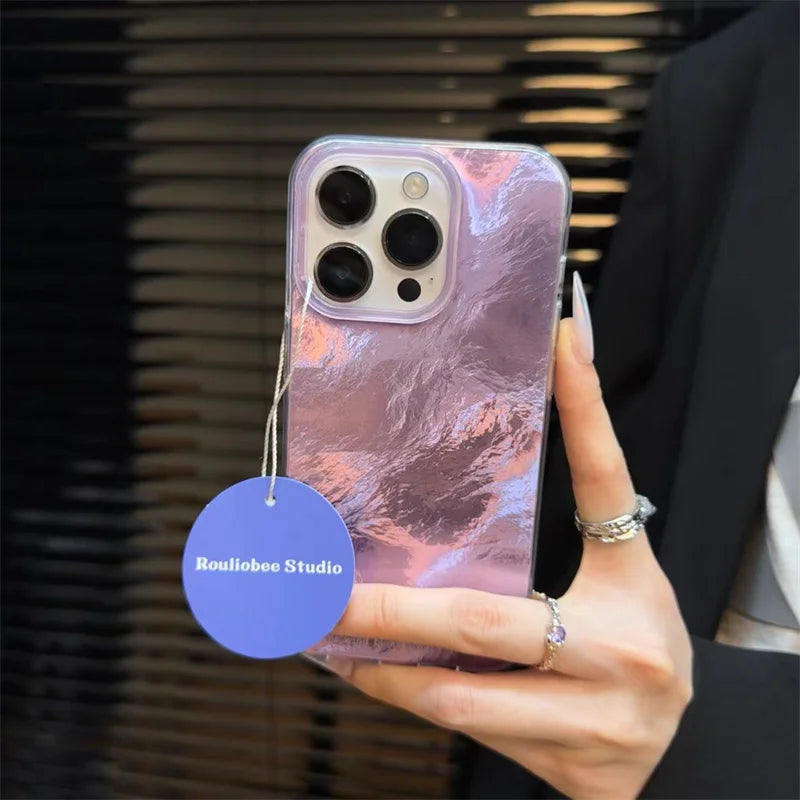 Mint Green Gradient Phone Case for IPhone 17 16 15 14 13 12 11 Pro Max 17 Air 14 Plus 16E Vortex Texture Silver Plated Cover