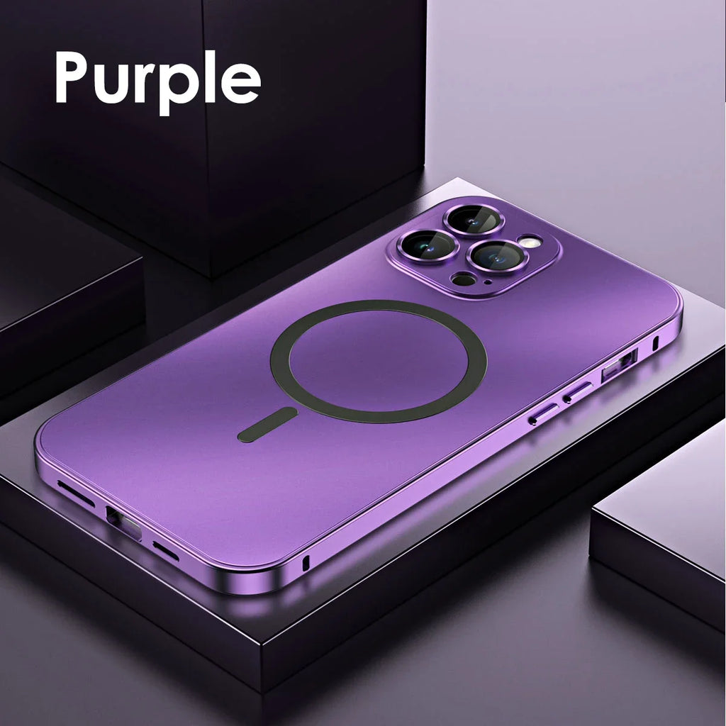 Metal Frame Phone Case For Iphone 17 12 14 15 16 13 Pro Max 16 15 Plus 17 Air Luxury Aluminum Magnetic PC Back Panel Phone Cover