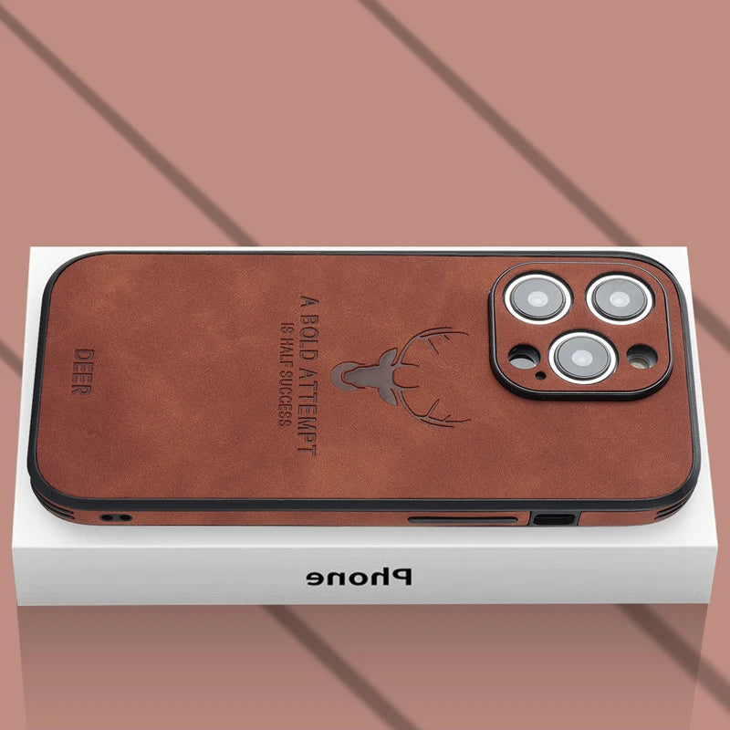 Vintage PU Leather Deer for Magsafe Wireless Charge Case for iPhone 17 16 15 14 13 12 11 Pro Max 17Pro 15Pro 14Pro Full Covers