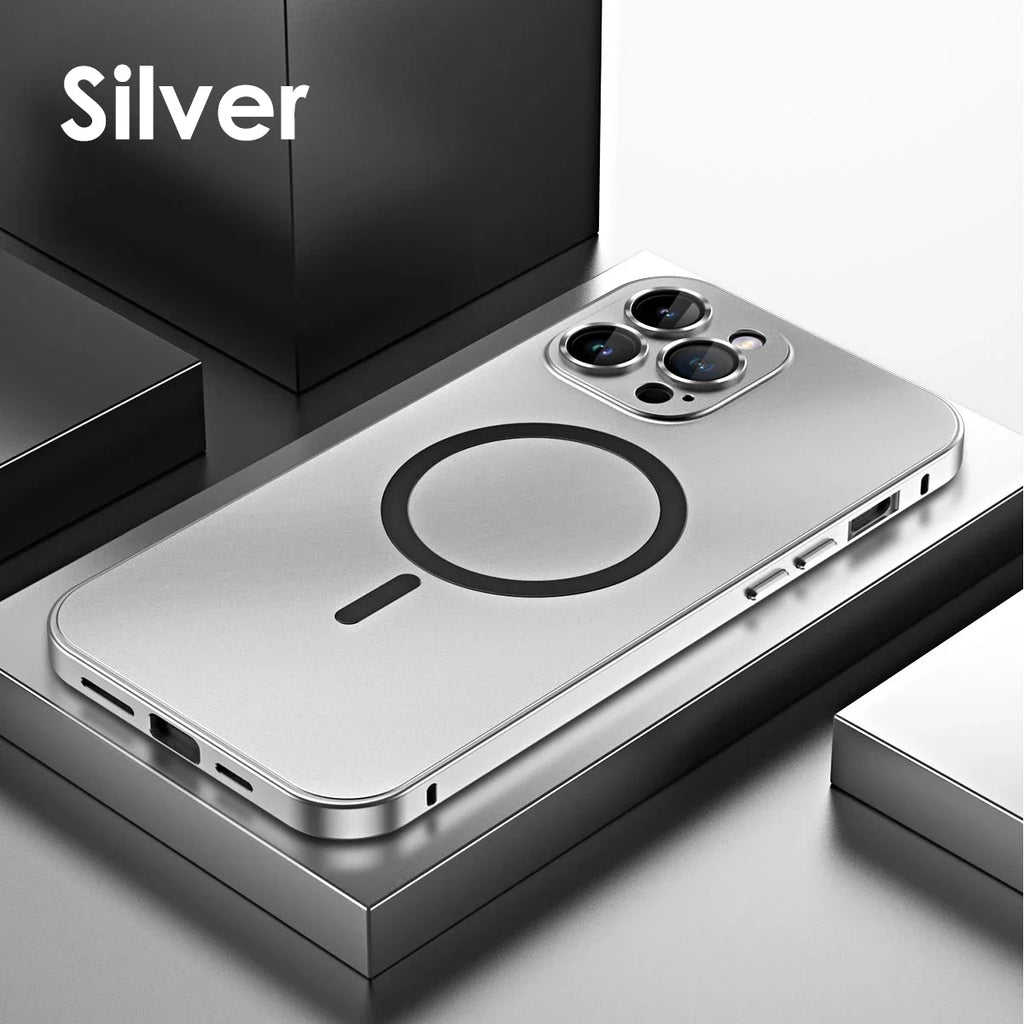 Metal Frame Phone Case For Iphone 17 12 14 15 16 13 Pro Max 16 15 Plus 17 Air Luxury Aluminum Magnetic PC Back Panel Phone Cover