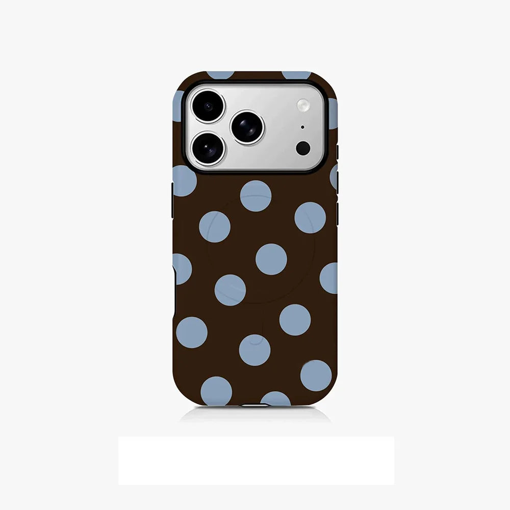 Korean solid color polka dots Phone Case for iPhone 17 16 15 14 13 12 11 Pro Max Plus Air Luxury Magnetic Double-layer Cover