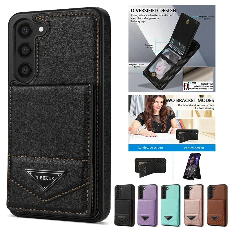 Wallet Anti-theft Brush Flip Leather Case For Samsung Galaxy S25 Plus S24 S23 S22 S21 S20 FE Note 20 Ultra A13 A14 A52 A53 A54
