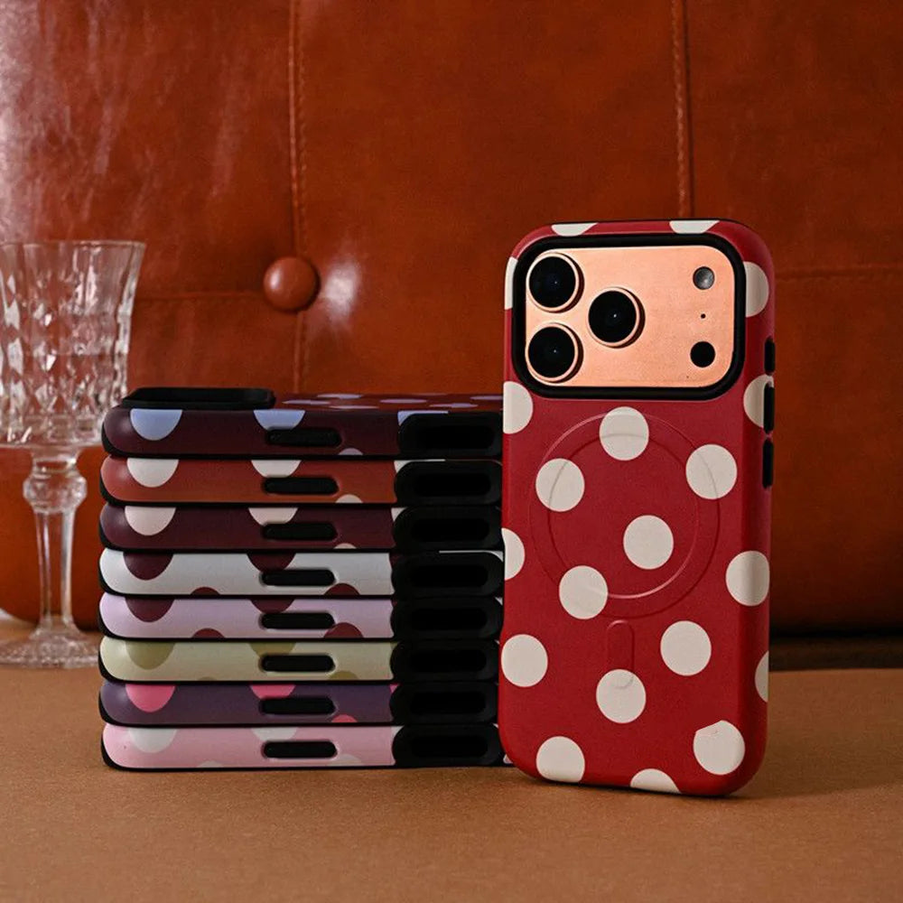 Korean solid color polka dots Phone Case for iPhone 17 16 15 14 13 12 11 Pro Max Plus Air Luxury Magnetic Double-layer Cover