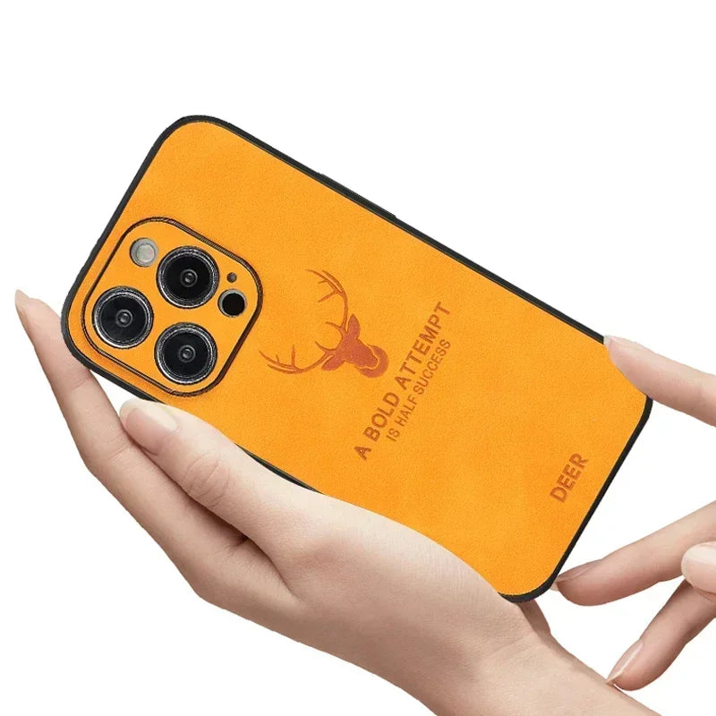 Vintage PU Leather Deer for Magsafe Wireless Charge Case for iPhone 17 16 15 14 13 12 11 Pro Max 17Pro 15Pro 14Pro Full Covers