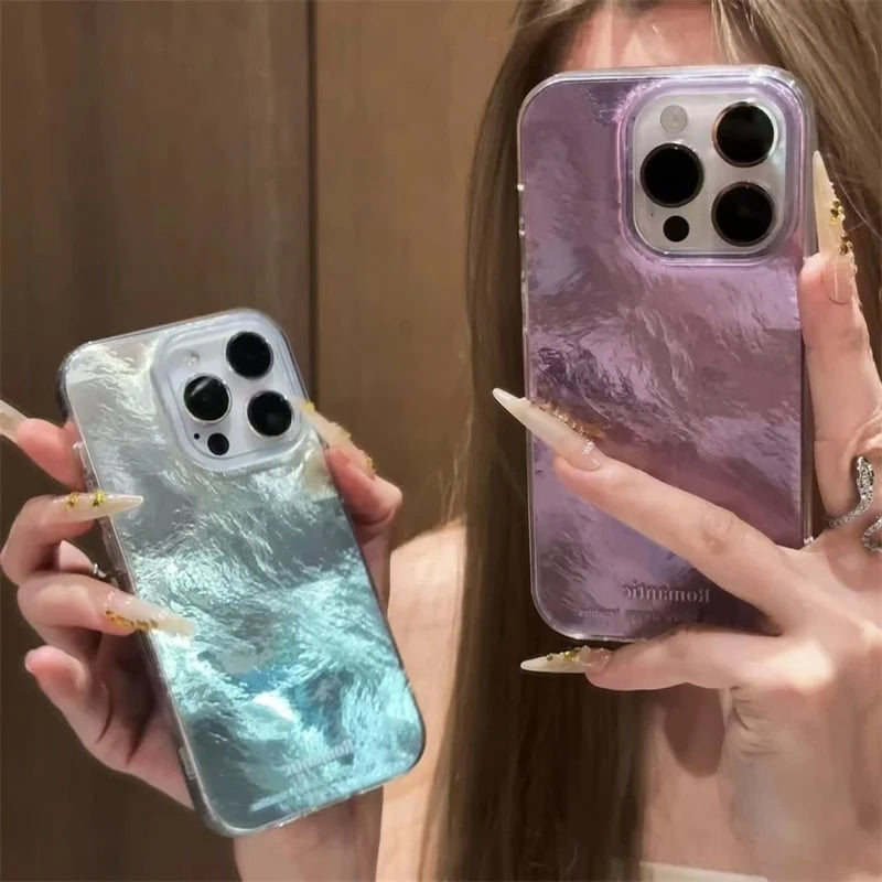 Mint Green Gradient Phone Case for IPhone 17 16 15 14 13 12 11 Pro Max 17 Air 14 Plus 16E Vortex Texture Silver Plated Cover