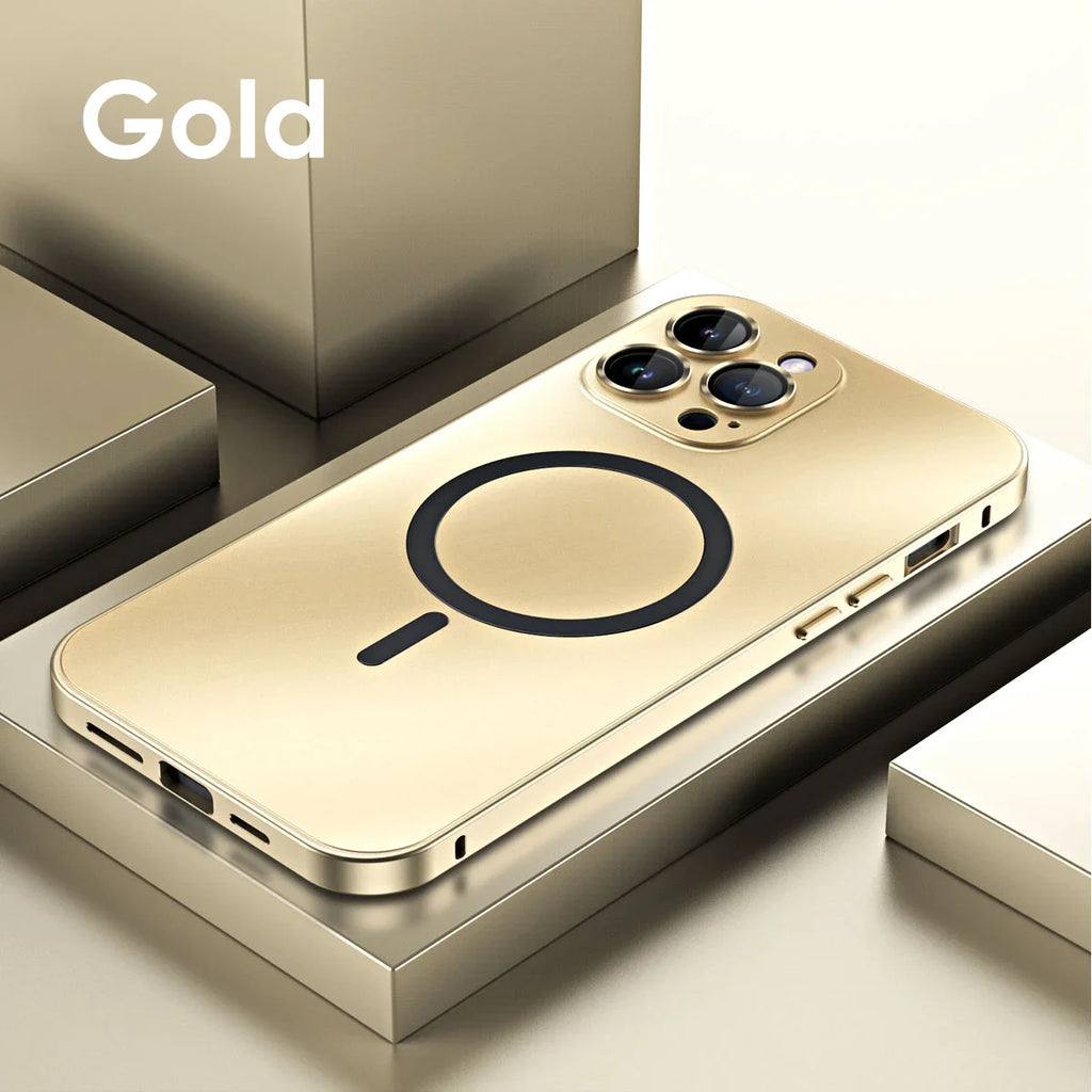 Metal Frame Phone Case For Iphone 17 12 14 15 16 13 Pro Max 16 15 Plus 17 Air Luxury Aluminum Magnetic PC Back Panel Phone Cover