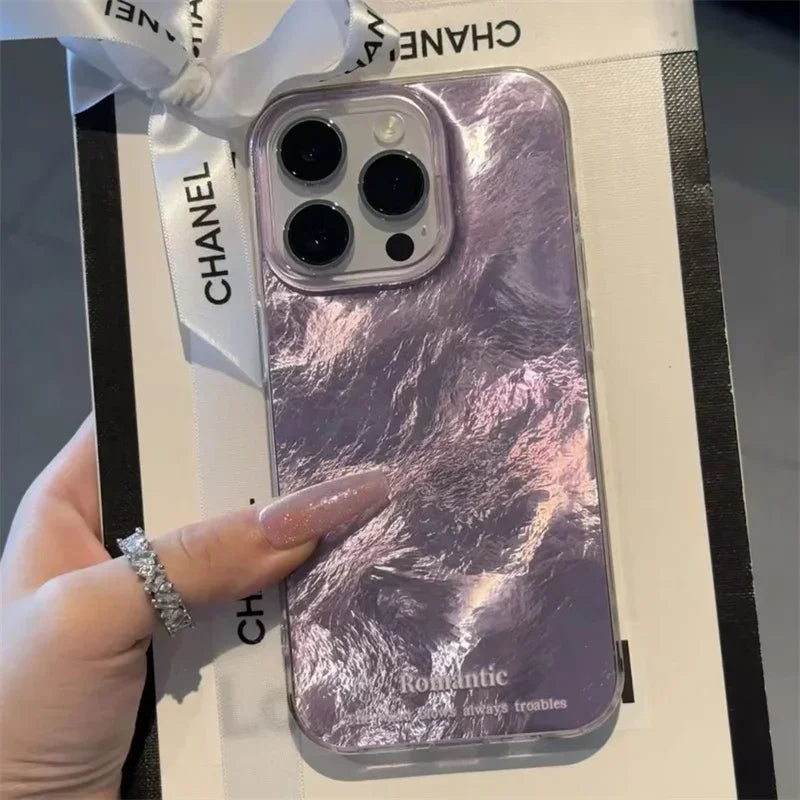 Mint Green Gradient Phone Case for IPhone 17 16 15 14 13 12 11 Pro Max 17 Air 14 Plus 16E Vortex Texture Silver Plated Cover