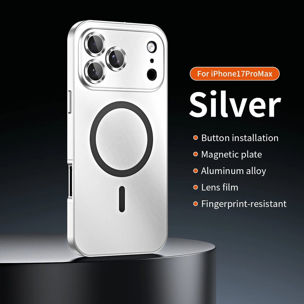 Metal Frame Phone Case For Iphone 17 12 14 15 16 13 Pro Max 16 15 Plus 17 Air Luxury Aluminum Magnetic PC Back Panel Phone Cover
